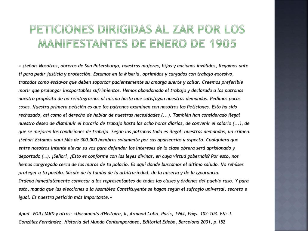 Peticiones dirigidas al zar por los manifestantes de enero de 1905
