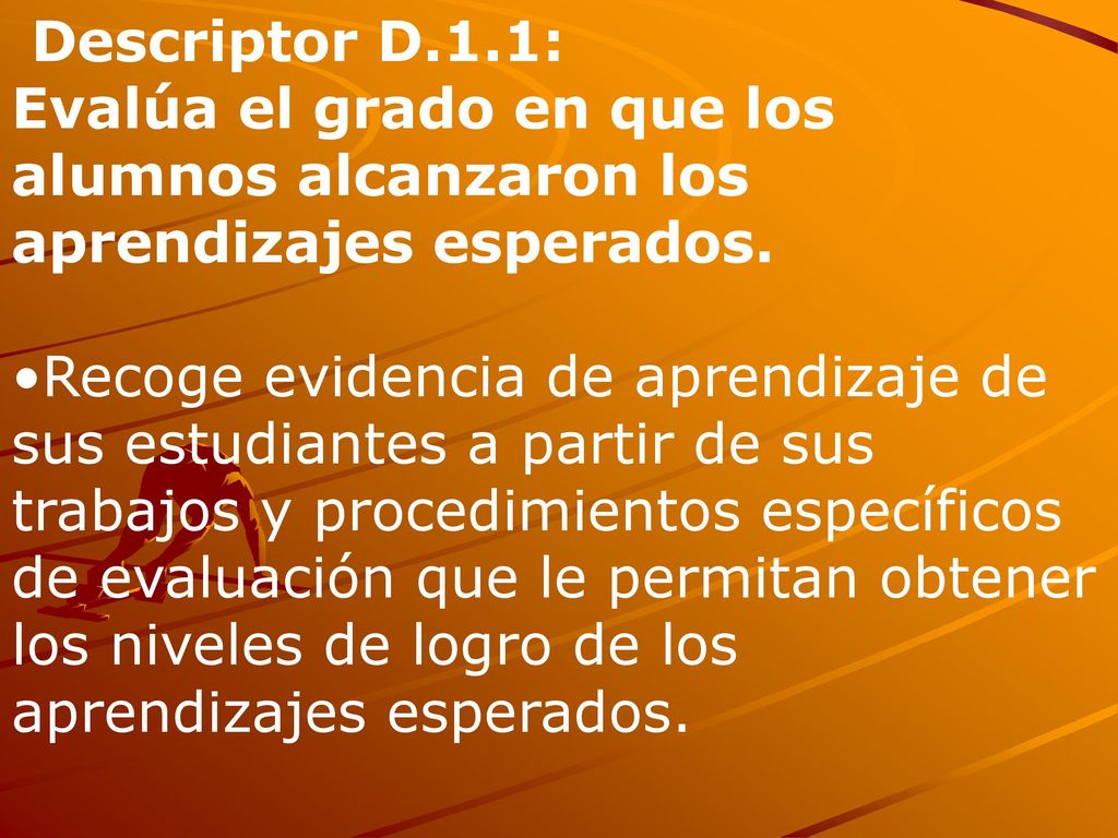 Descriptor D.1.1: Evalúa el grado en que los alumnos alcanzaron los aprendizajes esperados.