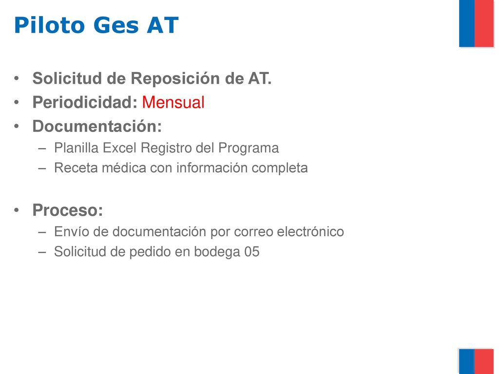 Piloto Ges AT Solicitud de Reposición de AT. Periodicidad: Mensual