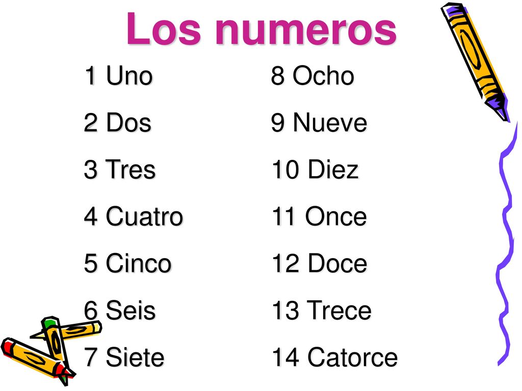 Los numeros 1 Uno 2 Dos 3 Tres 4 Cuatro 5 Cinco 6 Seis 7 Siete 8 Ocho