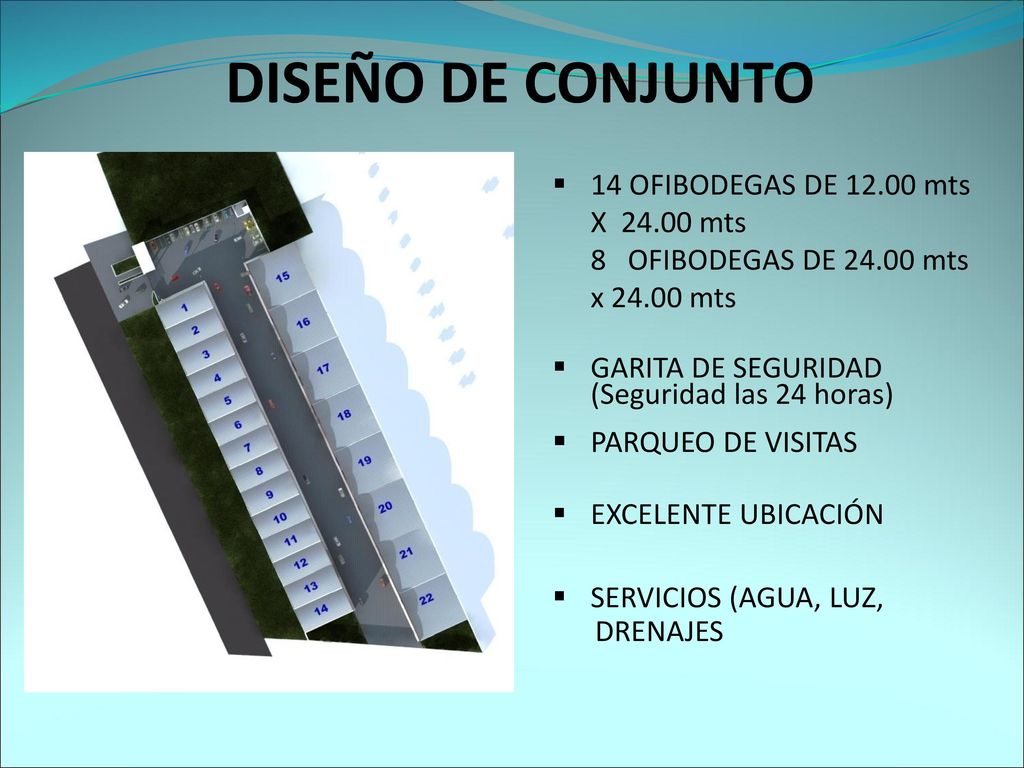 DISEÑO DE CONJUNTO 14 OFIBODEGAS DE mts X mts 8 OFIBODEGAS DE mts x mts.