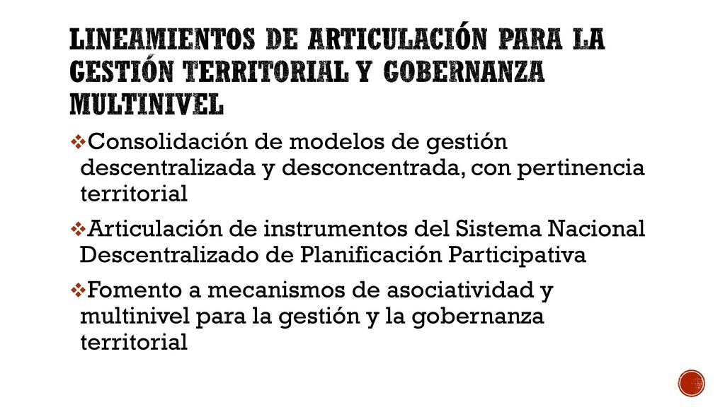 Lineamientos de articulación para la gestión territorial y gobernanza multinivel