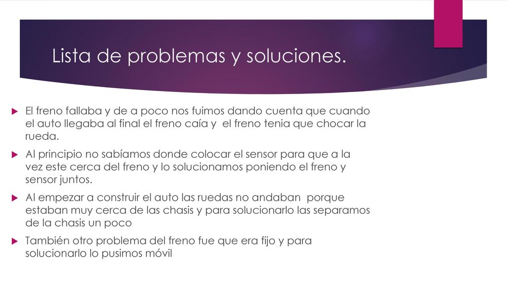 Lista de problemas y soluciones.