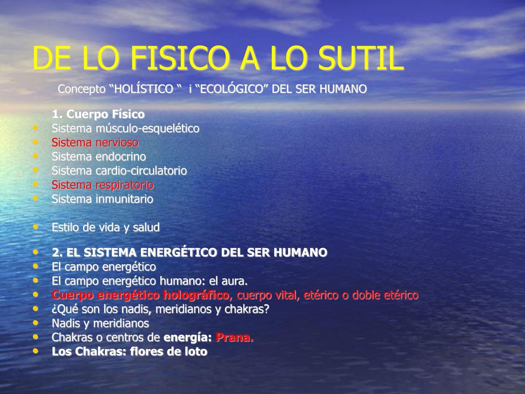 DE LO FISICO A LO SUTIL 1. Cuerpo Físico Sistema músculo-esquelético