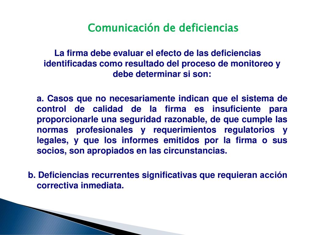 Comunicación de deficiencias