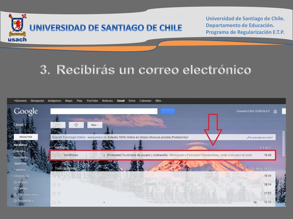 UNIVERSIDAD DE SANTIAGO DE CHILE Recibirás un correo electrónico