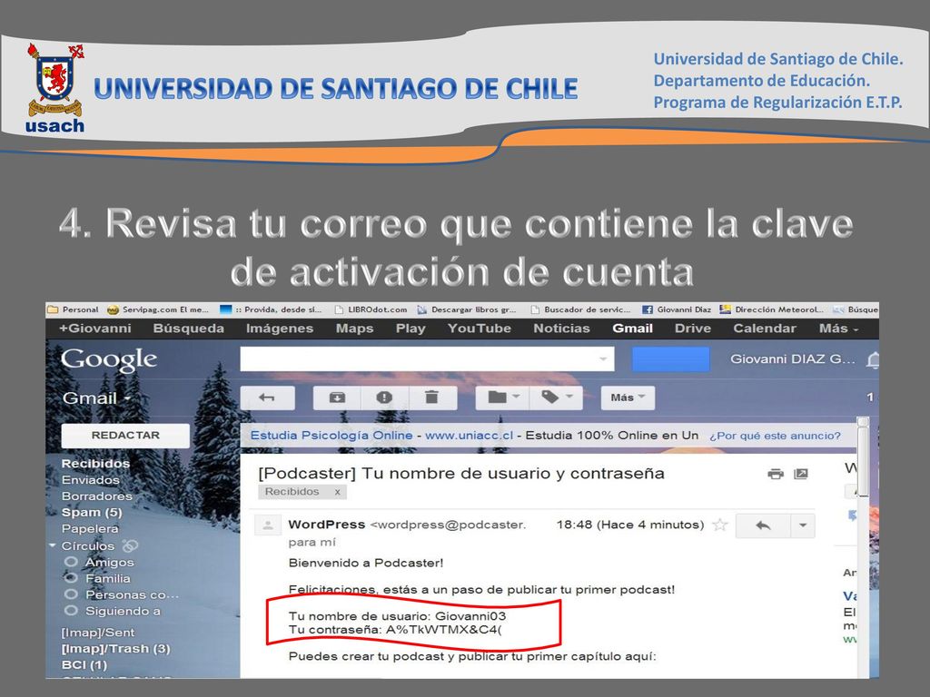 4. Revisa tu correo que contiene la clave de activación de cuenta