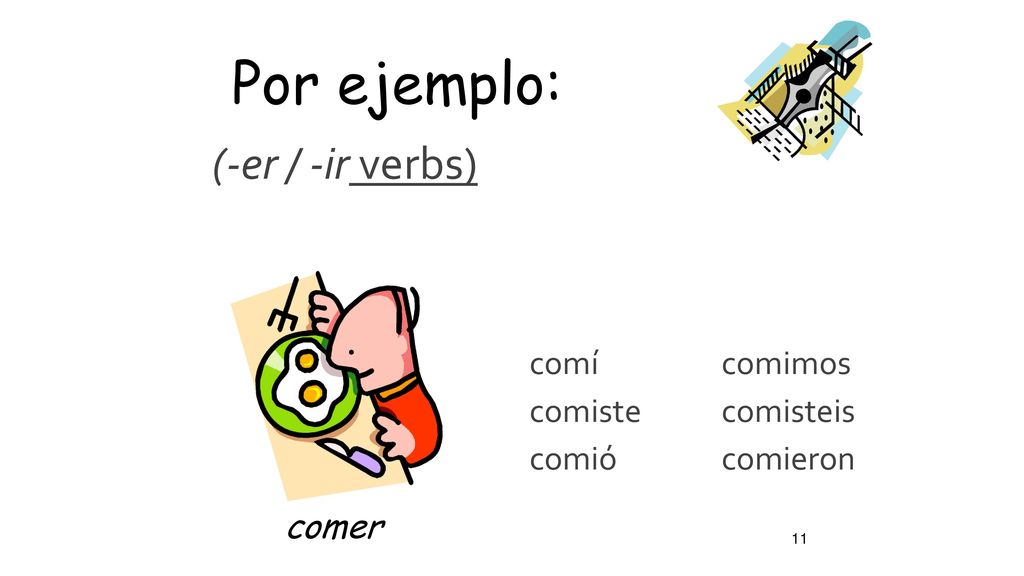 Por ejemplo: (-er / -ir verbs) comer comí comiste comió comimos
