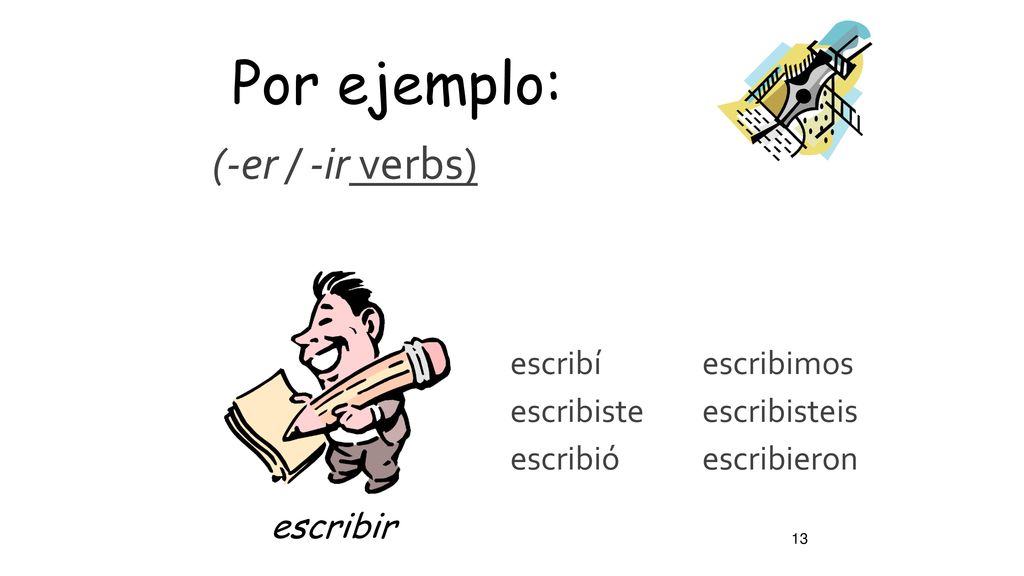 Por ejemplo: (-er / -ir verbs) escribir escribí escribiste escribió