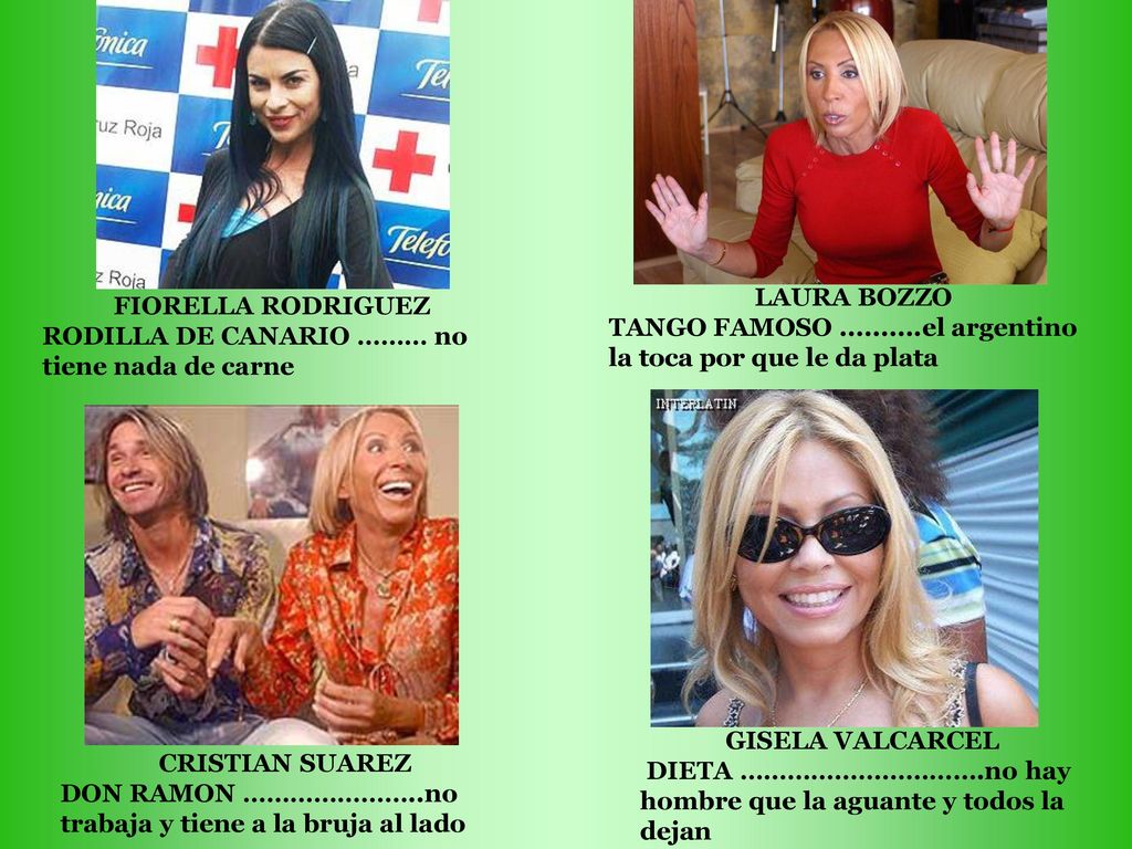 LAURA BOZZO TANGO FAMOSO el argentino la toca por que le da plata. FIORELLA RODRIGUEZ. RODILLA DE CANARIO ……… no tiene nada de carne.