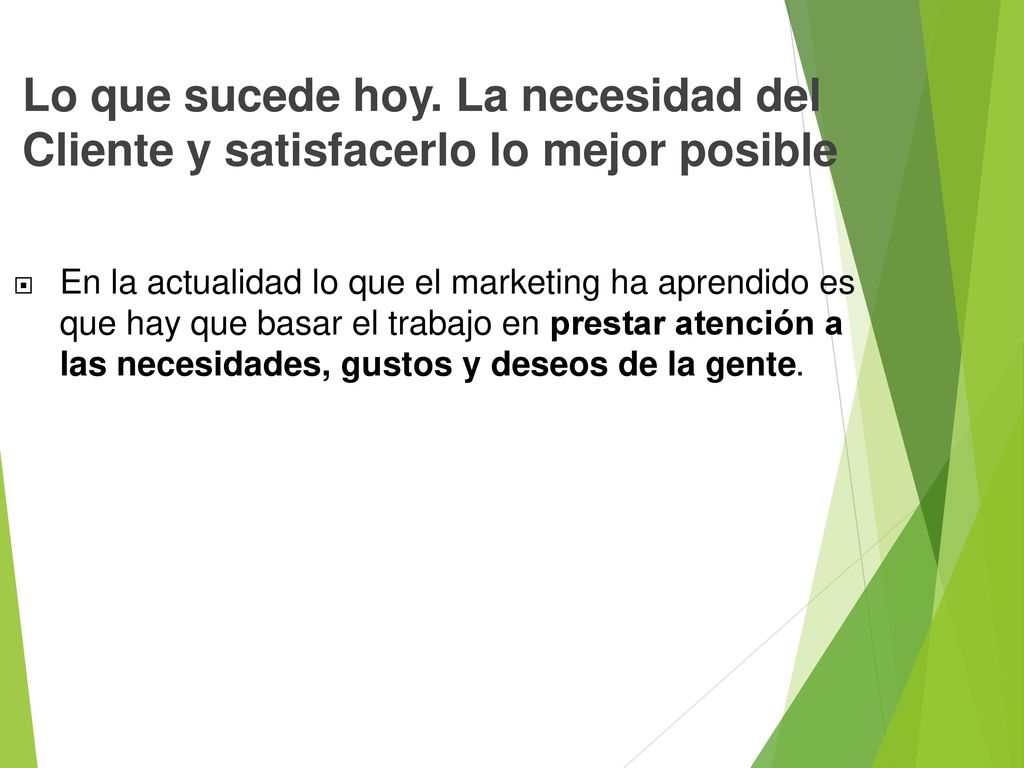 Lo que sucede hoy. La necesidad del Cliente y satisfacerlo lo mejor posible