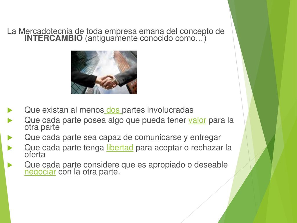 La Mercadotecnia de toda empresa emana del concepto de INTERCAMBIO (antiguamente conocido como…)