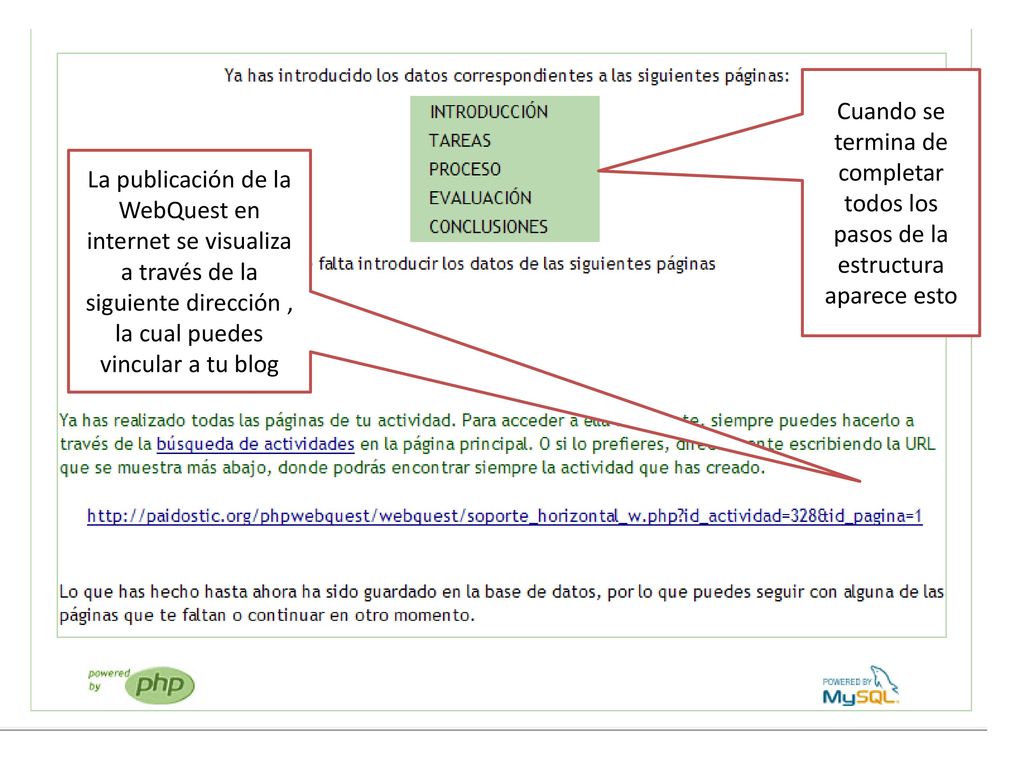 Publicación final Cuando se termina de completar todos los pasos de la estructura aparece esto.
