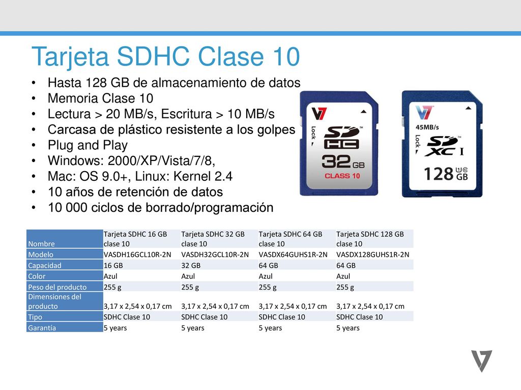 Tarjeta SDHC Clase 10 Hasta 128 GB de almacenamiento de datos