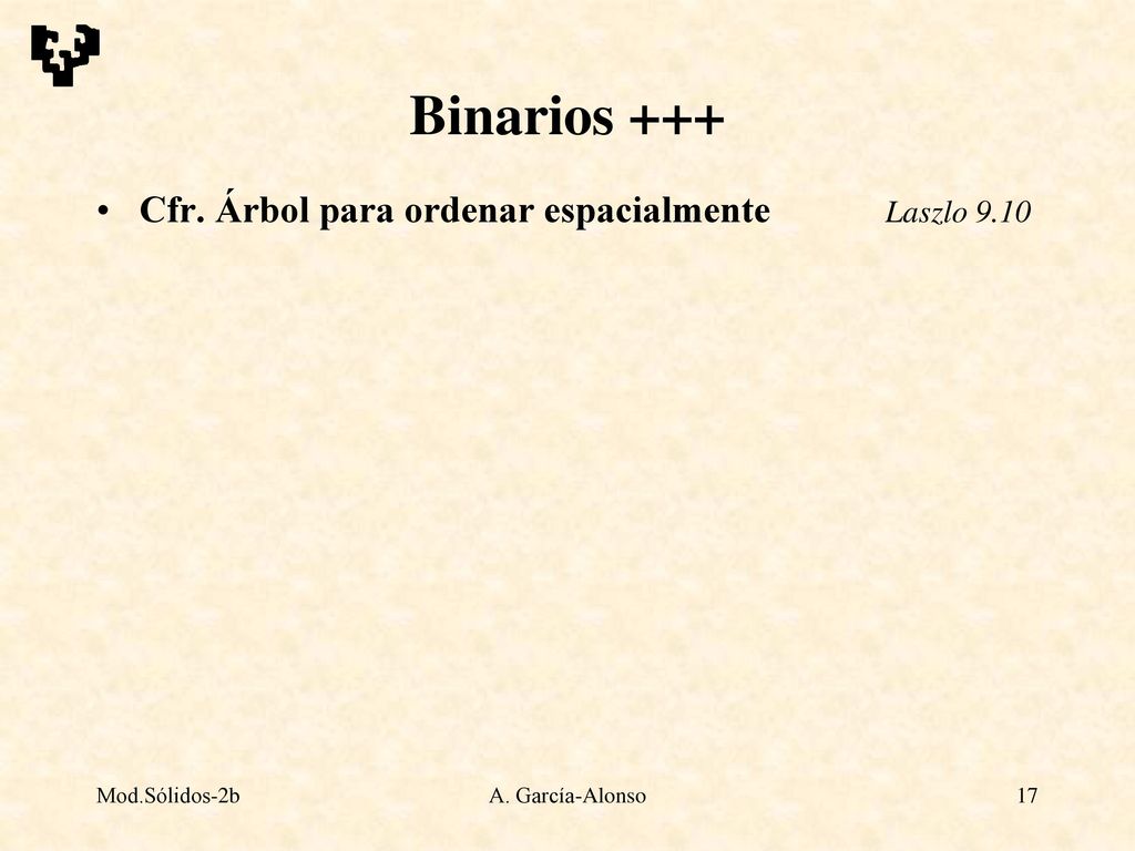 Binarios +++ Cfr. Árbol para ordenar espacialmente Laszlo 9.10
