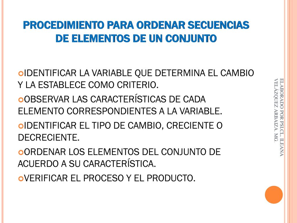 PROCEDIMIENTO PARA ORDENAR SECUENCIAS DE ELEMENTOS DE UN CONJUNTO