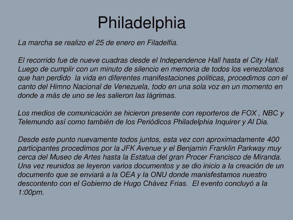 Philadelphia La marcha se realizo el 25 de enero en Filadelfia.