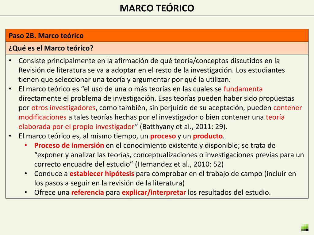 MARCO TEÓRICO Paso 2B. Marco teórico ¿Qué es el Marco teórico