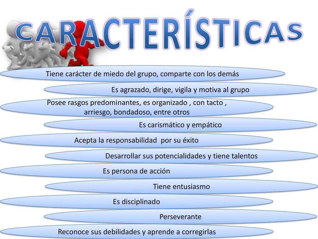 CARACTERÍSTICAS Tiene carácter de miedo del grupo, comparte con los demás. Es agrazado, dirige, vigila y motiva al grupo.