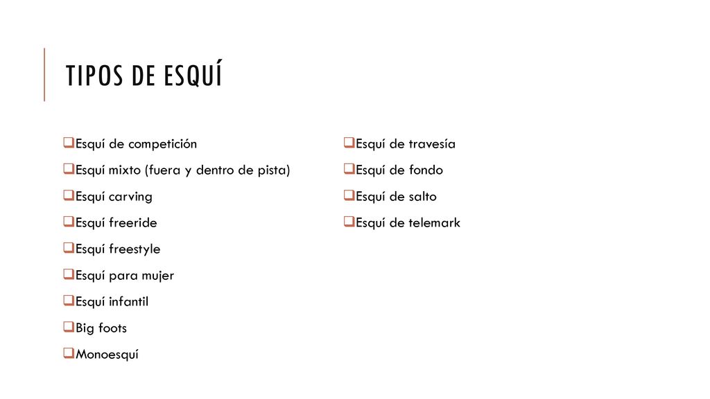 Tipos de esquí Esquí de competición Esquí de travesía