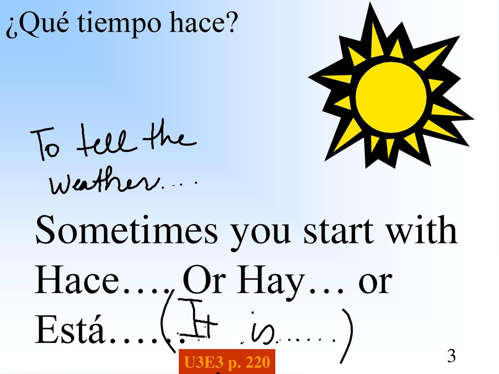 Sometimes you start with Hace…. Or Hay… or Está……