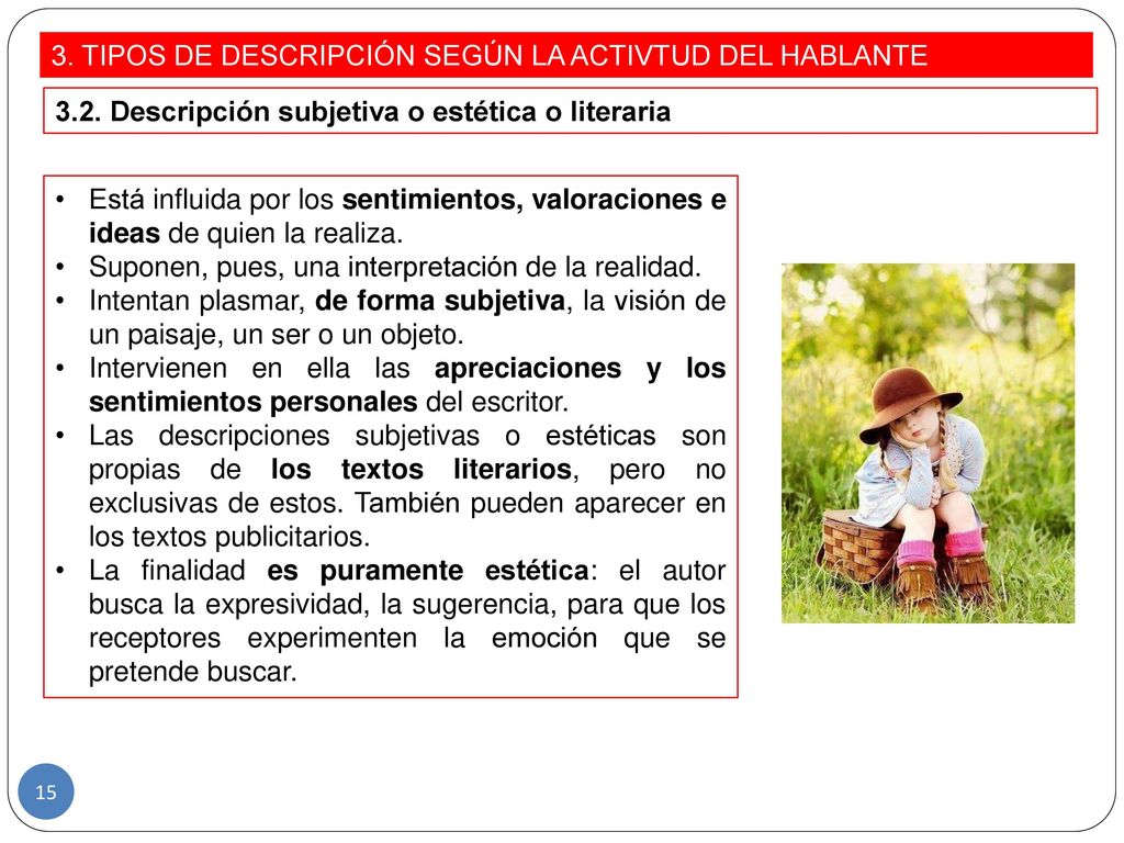 3. TIPOS DE DESCRIPCIÓN SEGÚN LA ACTIVTUD DEL HABLANTE