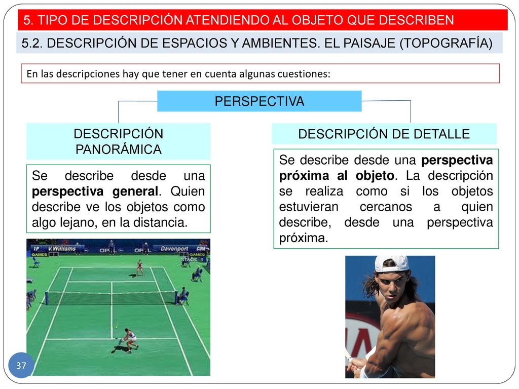 5. TIPO DE DESCRIPCIÓN ATENDIENDO AL OBJETO QUE DESCRIBEN
