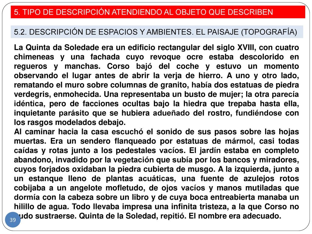 5. TIPO DE DESCRIPCIÓN ATENDIENDO AL OBJETO QUE DESCRIBEN