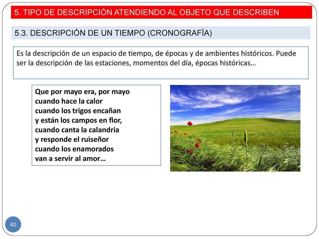 5. TIPO DE DESCRIPCIÓN ATENDIENDO AL OBJETO QUE DESCRIBEN