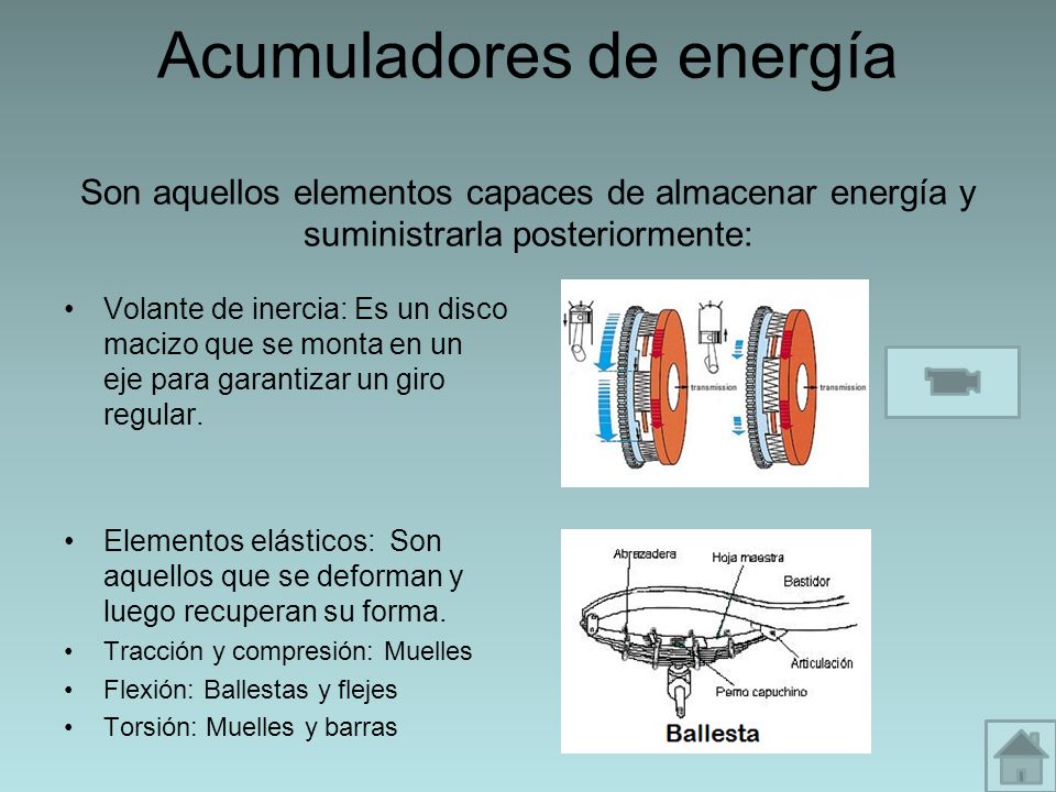 Acumuladores de energía Son aquellos elementos capaces de almacenar energía y suministrarla posteriormente: