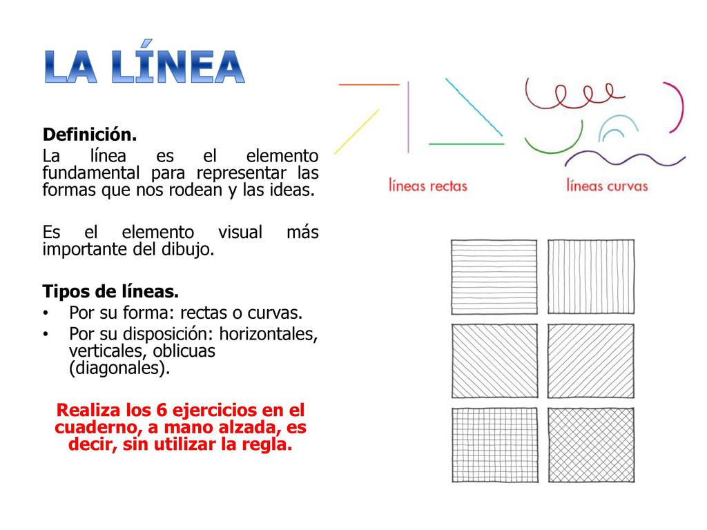 LA LÍNEA Definición. La línea es el elemento fundamental para representar las formas que nos rodean y las ideas.