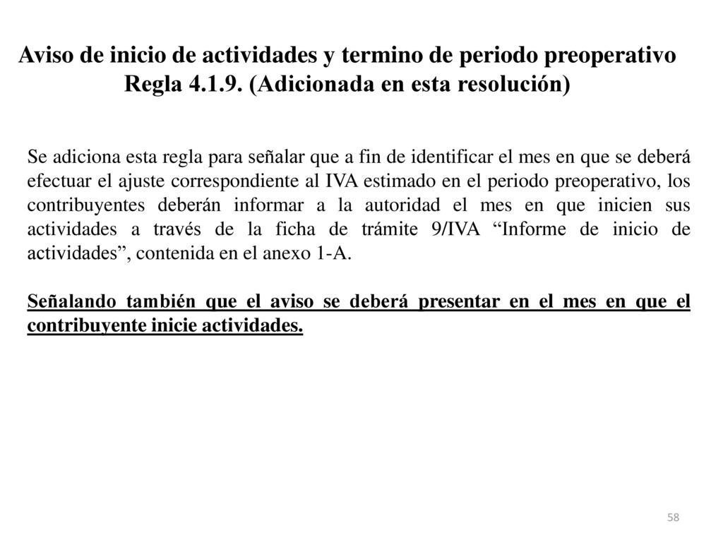 Aviso de inicio de actividades y termino de periodo preoperativo