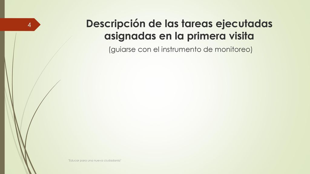 Descripción de las tareas ejecutadas asignadas en la primera visita (guiarse con el instrumento de monitoreo)
