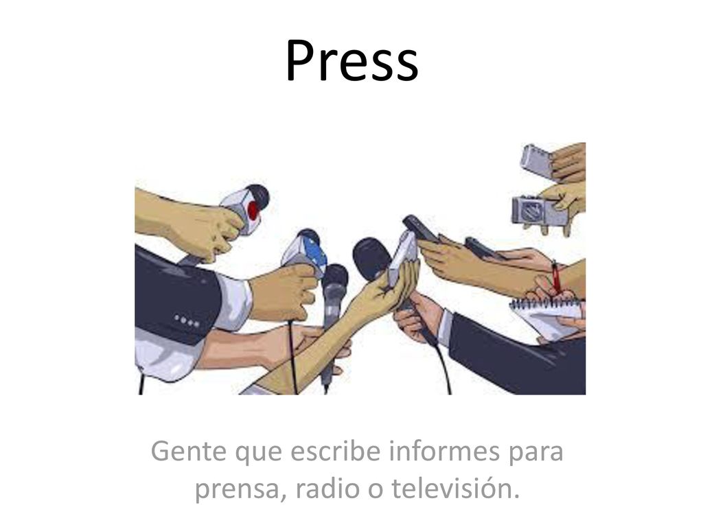 Gente que escribe informes para prensa, radio o televisión.