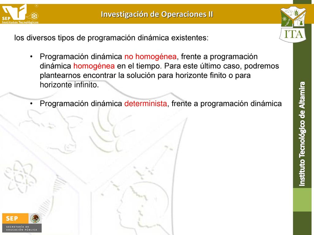 los diversos tipos de programación dinámica existentes:
