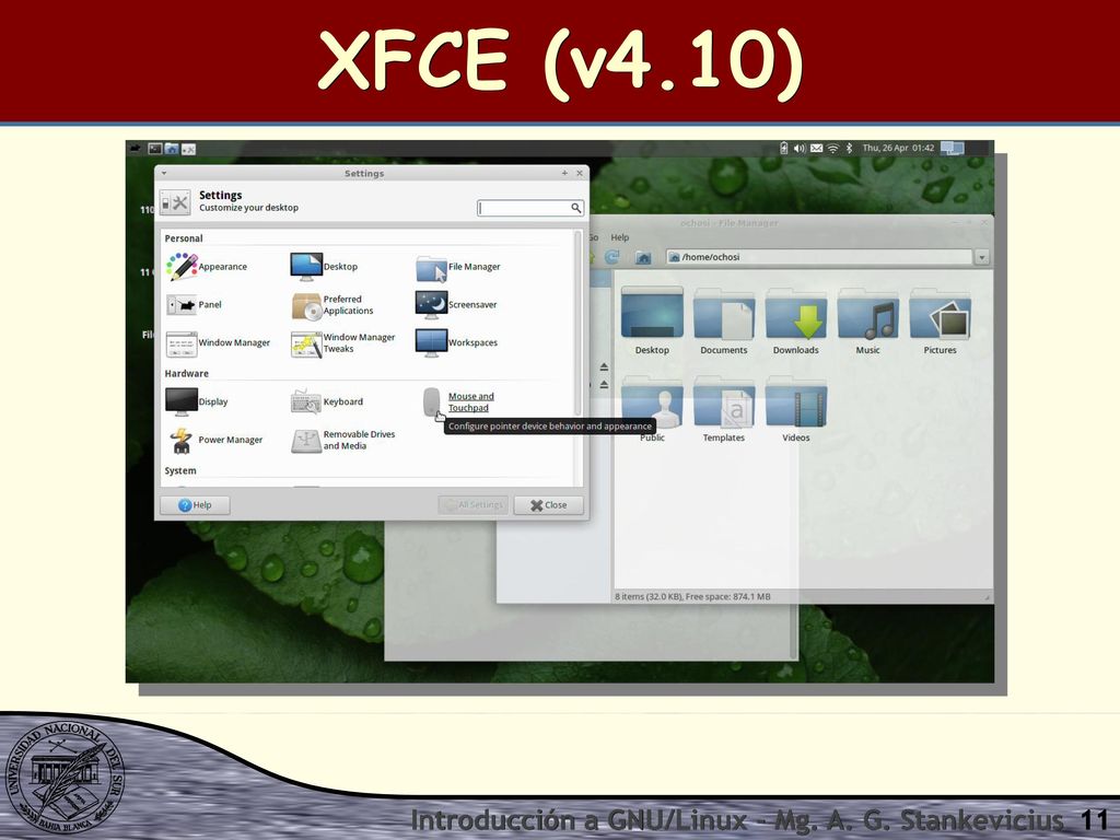 XFCE (v4.10) Introducción a GNU/Linux - Mg. A. G. Stankevicius