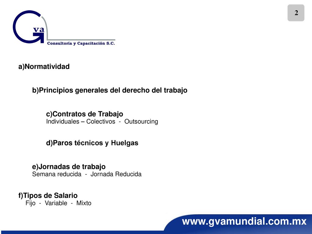 a)Normatividad b)Principios generales del derecho del trabajo. c)Contratos de Trabajo Individuales – Colectivos - Outsourcing.