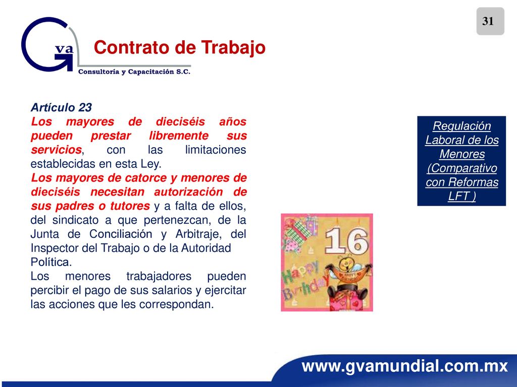 Regulación Laboral de los Menores (Comparativo con Reformas LFT )