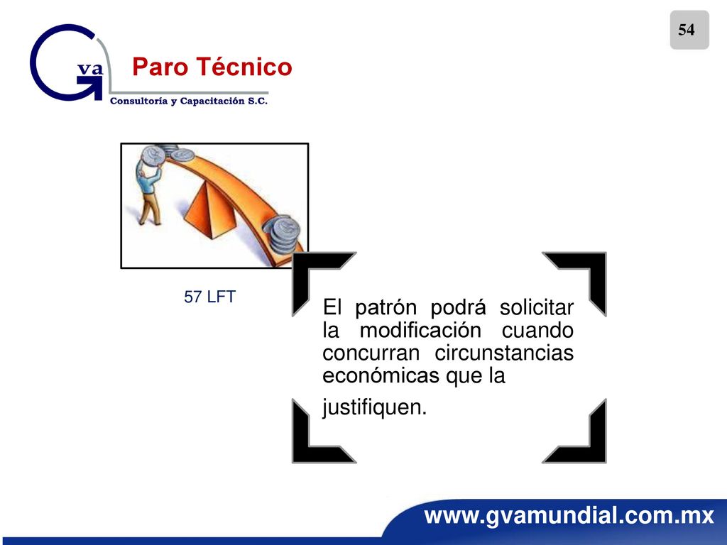 Paro Técnico El patrón podrá solicitar la modificación cuando concurran circunstancias económicas que la.