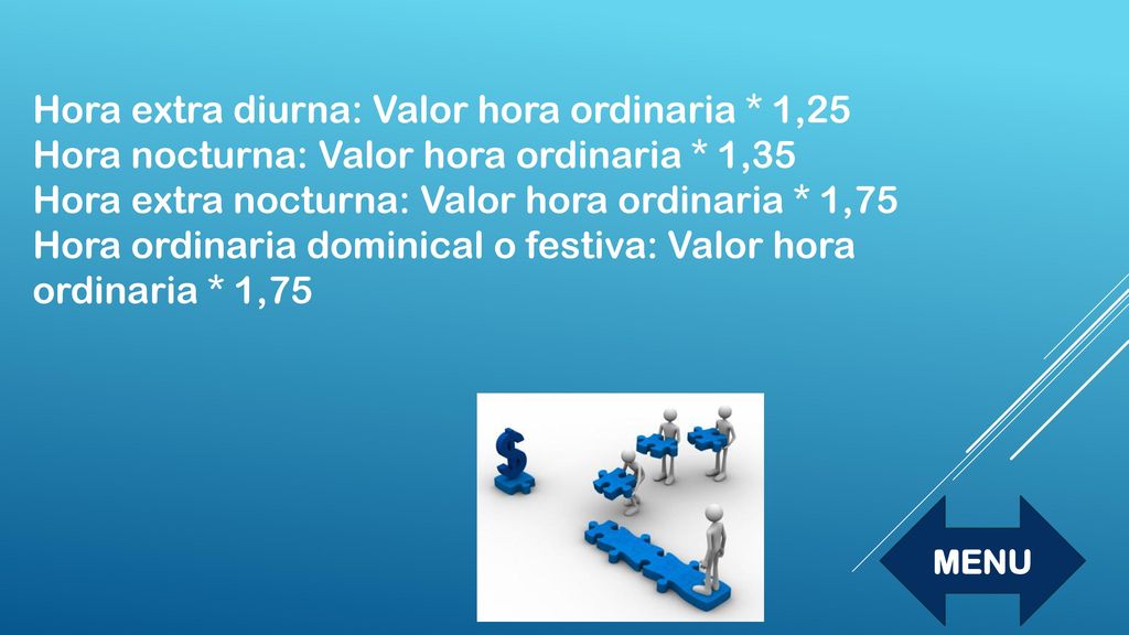 Hora extra diurna: Valor hora ordinaria * 1,25