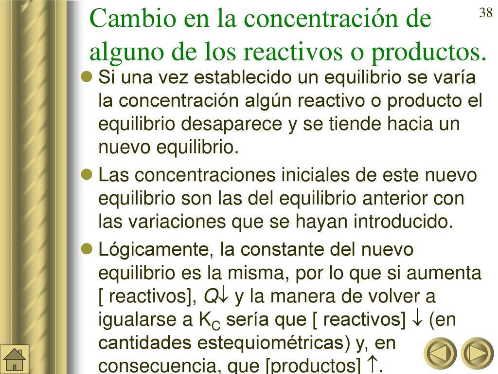 Cambio en la concentración de alguno de los reactivos o productos.