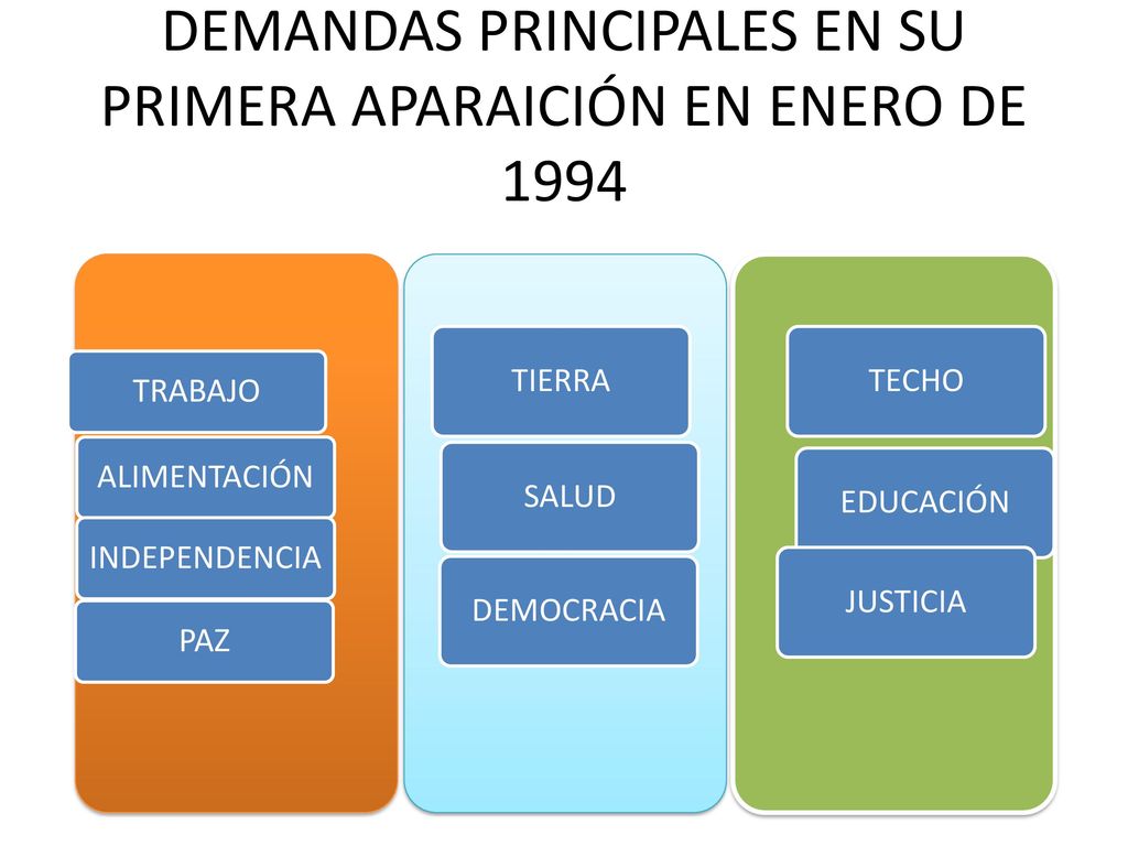 DEMANDAS PRINCIPALES EN SU PRIMERA APARAICIÓN EN ENERO DE 1994