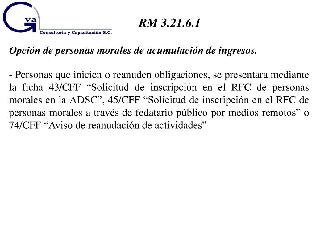 RM Opción de personas morales de acumulación de ingresos.