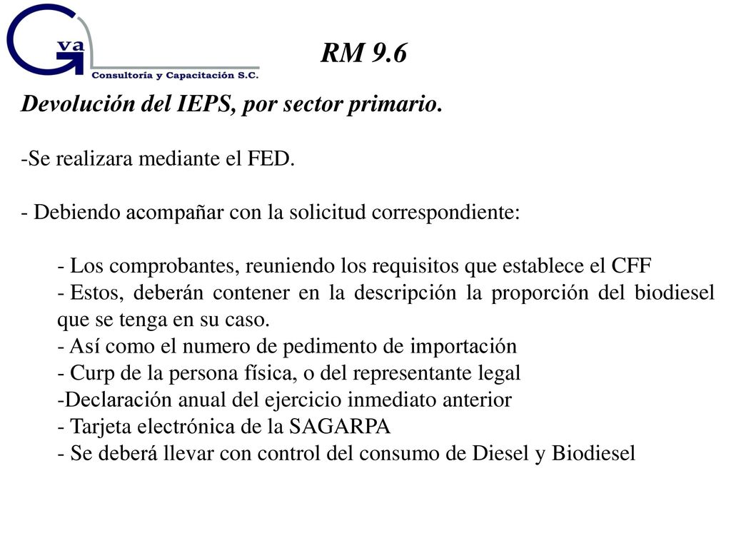 RM 9.6 Devolución del IEPS, por sector primario.