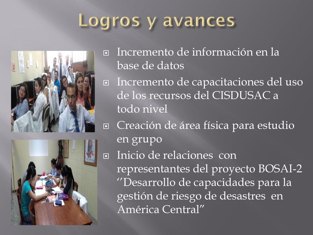 Logros y avances Incremento de información en la base de datos