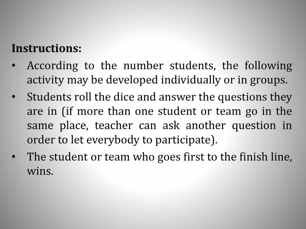 Instructions: According to the number students, the following activity may be developed individually or in groups.