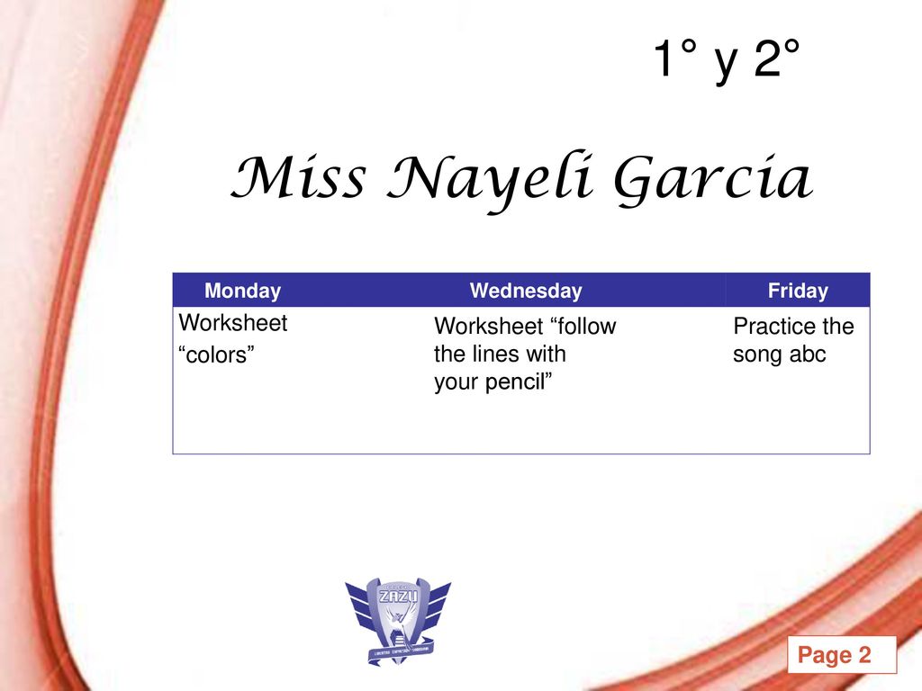 Miss Nayeli Garcia 1° y 2° Worksheet colors