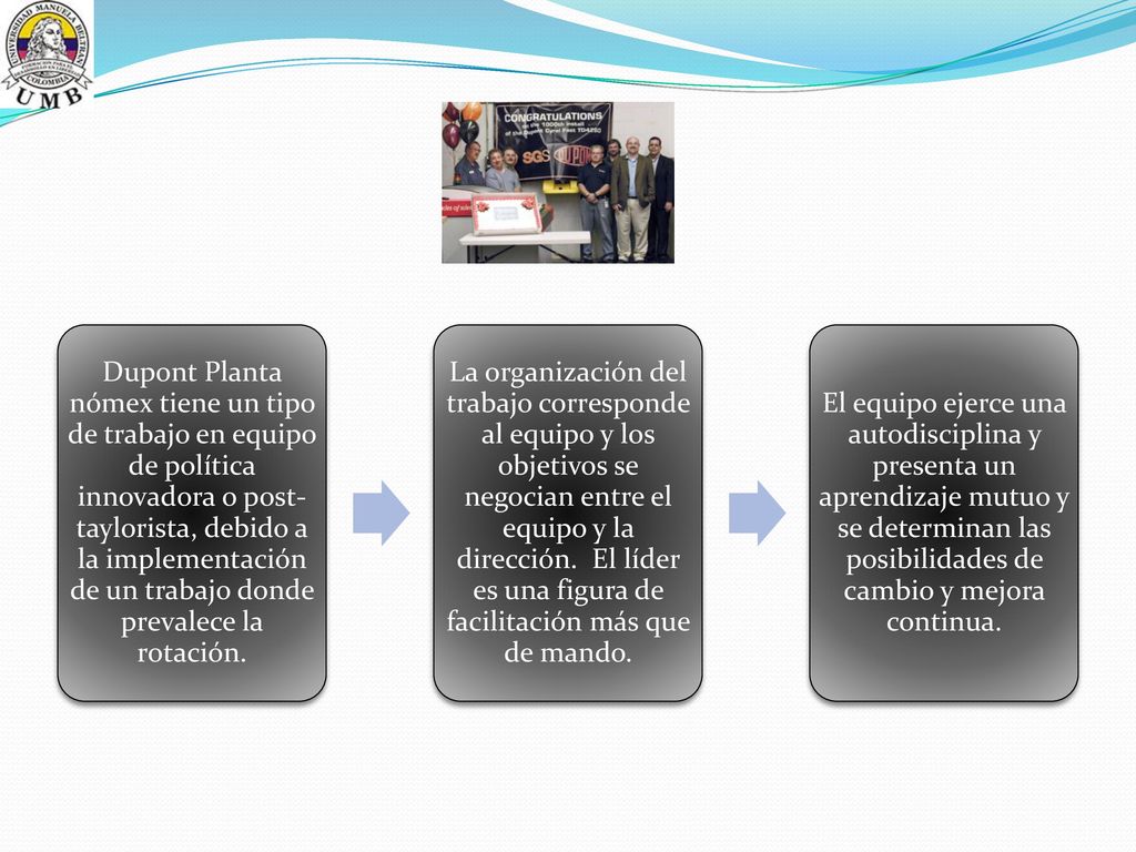Dupont Planta nómex tiene un tipo de trabajo en equipo de política innovadora o post-taylorista, debido a la implementación de un trabajo donde prevalece la rotación.