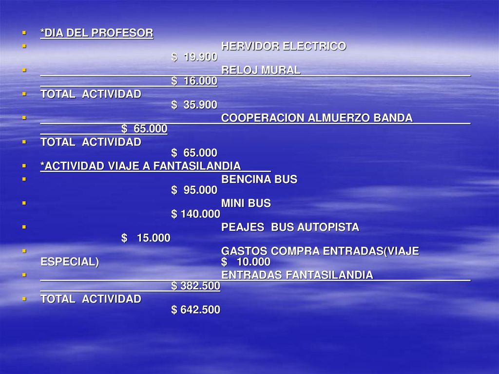*DIA DEL PROFESOR HERVIDOR ELECTRICO $ RELOJ MURAL $ TOTAL ACTIVIDAD $
