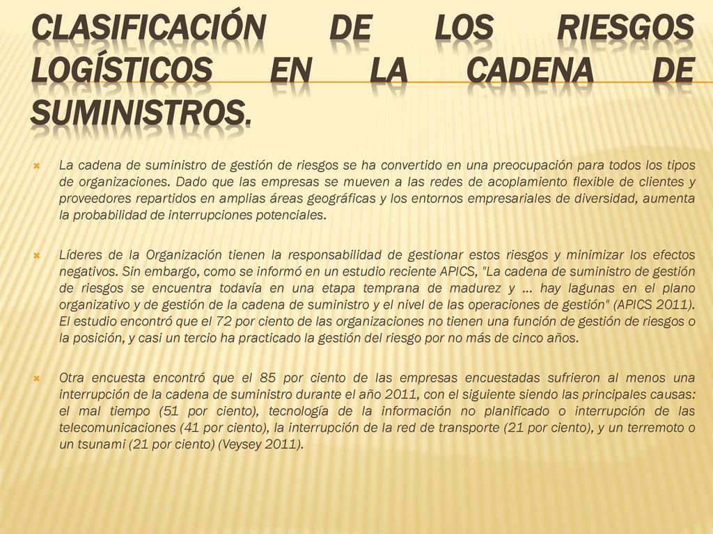 clasificación de los riesgos logísticos en la cadena de suministros.